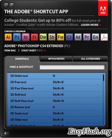 Adobe Shortcut App - все горячие сочетания клавиш на вашем рабочем столе!